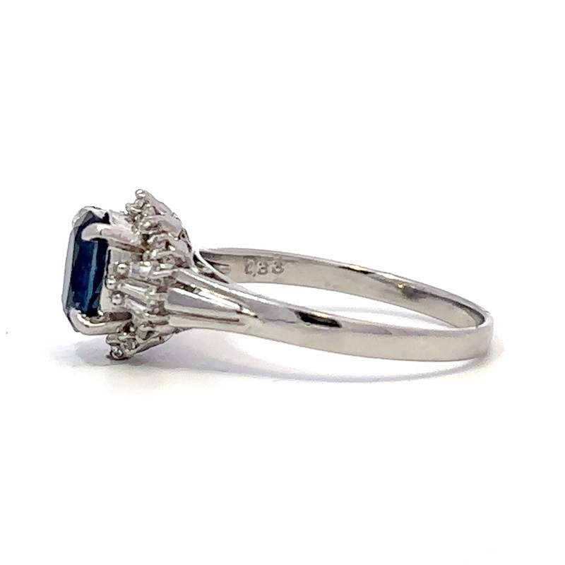 Estate Platinum Blue Sapphire And Diamond Ring